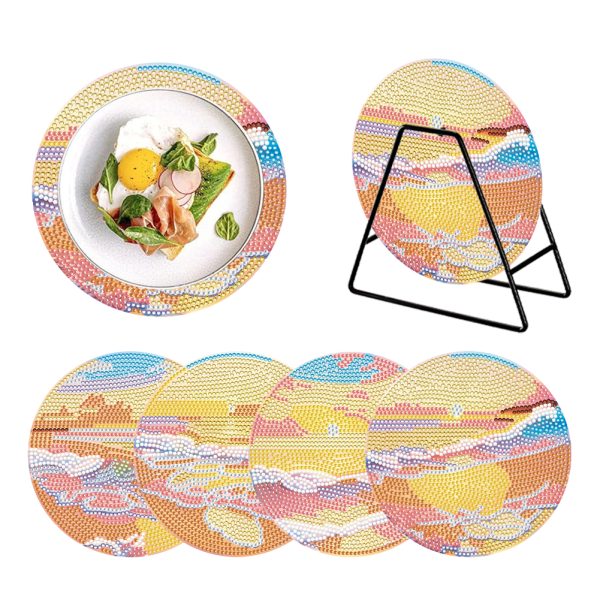 4PCS Acrylic Diamond Painting Placemats for Dining Table Decor Kit (Seaside)